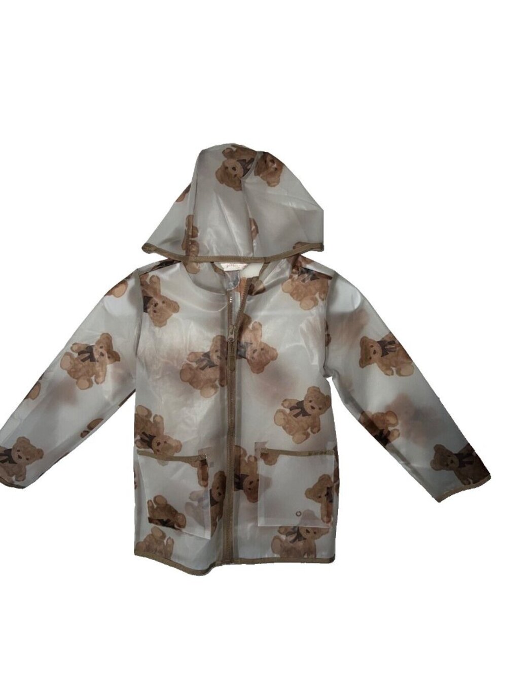 girls Sweet Stories rain coat size 6X hooded bear print long sleeve clear